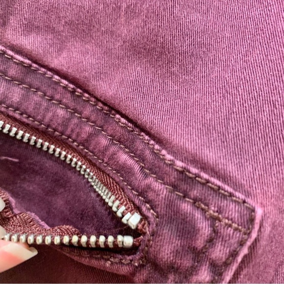 NWOT EXPRESS Maroon Lace-Up Corset Fly Denim Mid-Rise Ankle Leggings - Picture 6 of 8